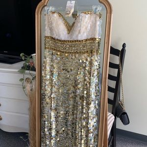 Strapless sequin prom dress gown in gold